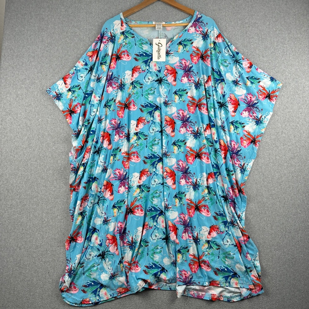 Gabriella Dress Womens One Size Kaftan Butterfly Floral Blue Butterfly Pattern